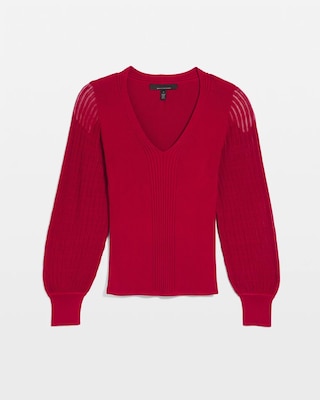 Sheer Sleeve V-Neck Sweater | White House Black Market